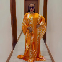 Digital printed bat sleeve loose dress with large swing