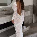Backless lace see through dress