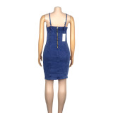 Wash water elastic denim wrap chest short denim skirt