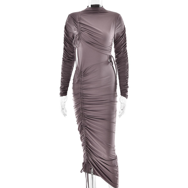Pleated drawstring tied long skirt
