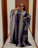 Digital printed bat sleeve loose dress with large swing