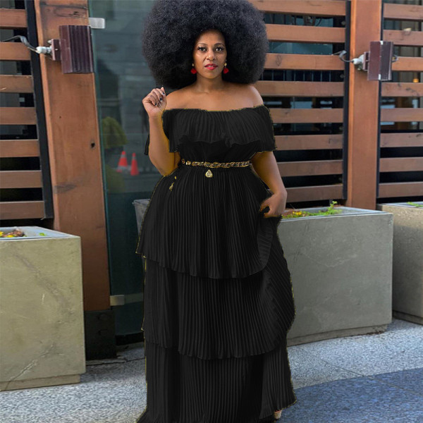 Chiffon one shoulder backless long skirt
