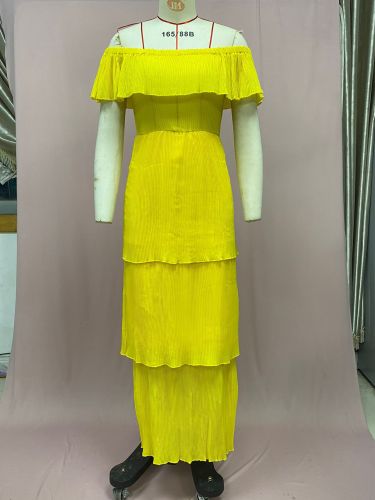 Chiffon one shoulder backless long skirt