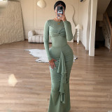 Round neck long sleeved dress