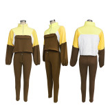 Zipper color blocked sweatshirt leggings sports two-piece set