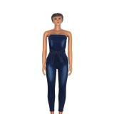 Strapless elastic jumpsuit jeans