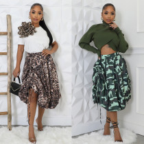 High waisted leopard print skirt camouflage drawstring flower bud skirt High waisted leopard print skirt camouflage drawstring flower bud skirt