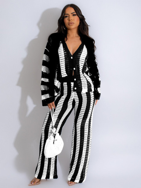 Hollow sweater knitted two-piece set