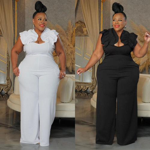 Large size camisole lace elastic wide leg jumpsuit