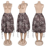 High waisted leopard print skirt camouflage drawstring flower bud skirt