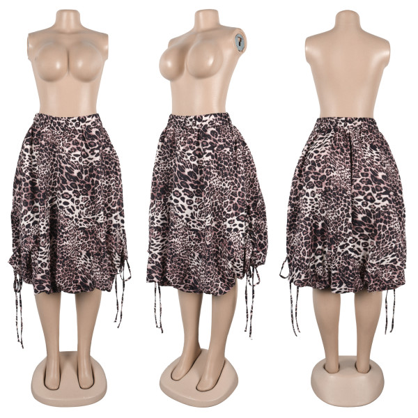 High waisted leopard print skirt camouflage drawstring flower bud skirt