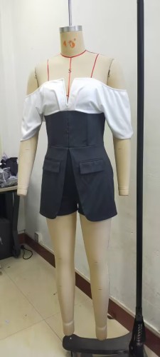 Black and white color blocked one neck jumpsuit