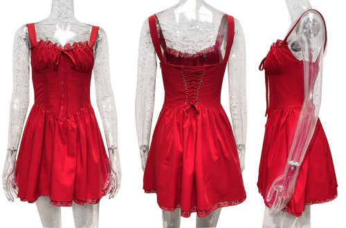 Women's Lace Splicing Waist Strap Skirt