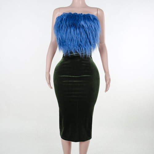 Hairy strapless contrasting dress