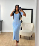 Women's new short sleeved V-neck dress