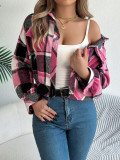 Plaid long sleeved woolen jacket jacket
