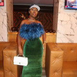 Hairy strapless contrasting dress