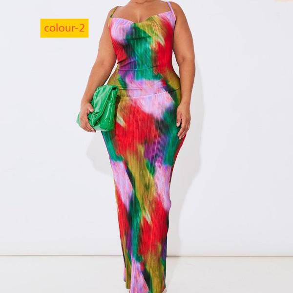 Printed pleated camisole dress