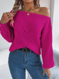 Hollow out one necked off shoulder lantern sleeve sweater