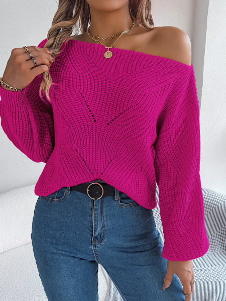 Hollow out one necked off shoulder lantern sleeve sweater
