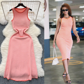 Color blocked striped knitted dress