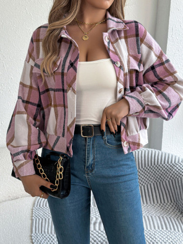 Plaid long sleeved woolen jacket jacket