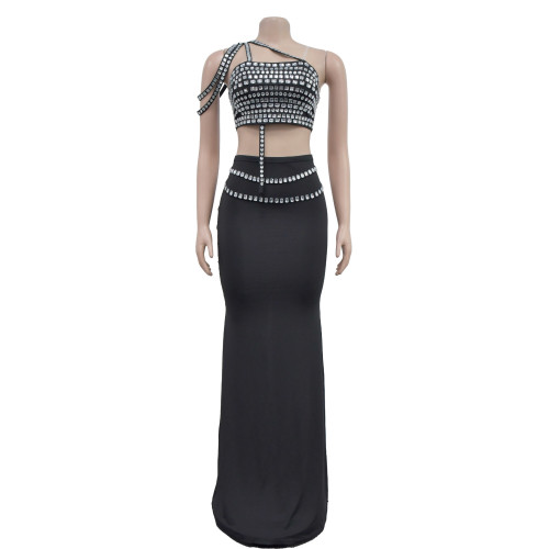 Women's suspender short cut rhinestone half skirt