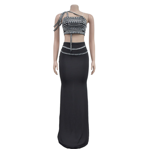 Women's suspender short cut rhinestone half skirt