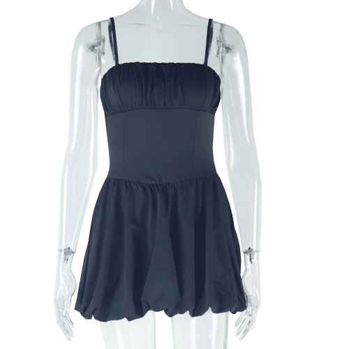 Sleeveless short suspender floral bud skirt