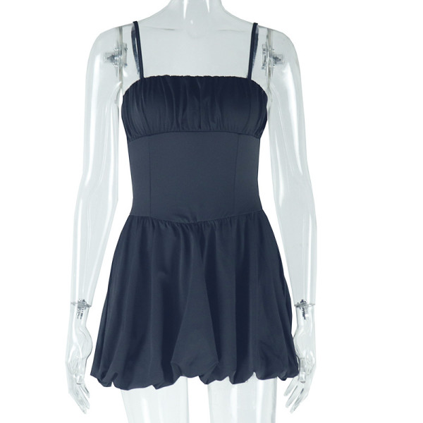 Sleeveless short suspender floral bud skirt
