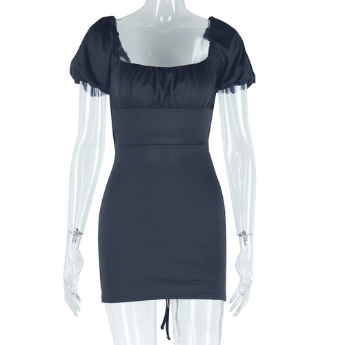 Slim fit U-neck short bubble sleeve dress