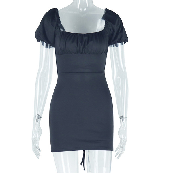 Slim fit U-neck short bubble sleeve dress