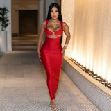 Strap waist cinched backless dress