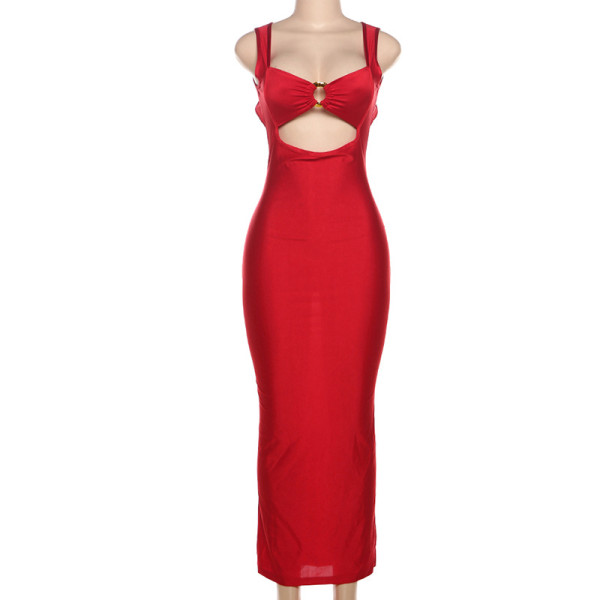 Strap waist cinched backless dress