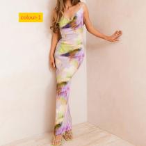 Printed pleated camisole dress