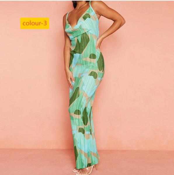 Printed pleated camisole dress