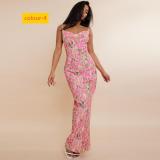 Printed pleated camisole dress