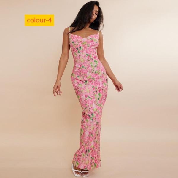 Printed pleated camisole dress