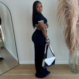 Color blocked crop top round neck metal decorative dress