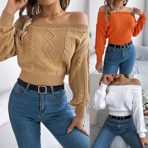 One neck off shoulder long sleeved pullover sweater