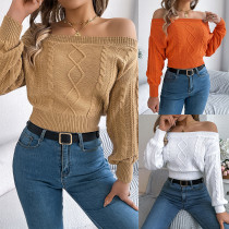 One neck off shoulder long sleeved pullover sweater One neck off shoulder long sleeved pullover sweater