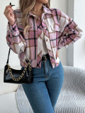 Plaid long sleeved woolen jacket jacket