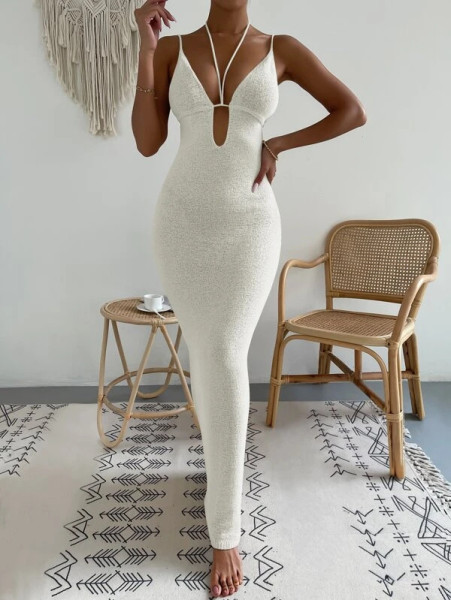 Hollow out strap hanging neck strap patchwork dress