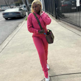 Embroidered hooded high waisted pocket straight leg pants set