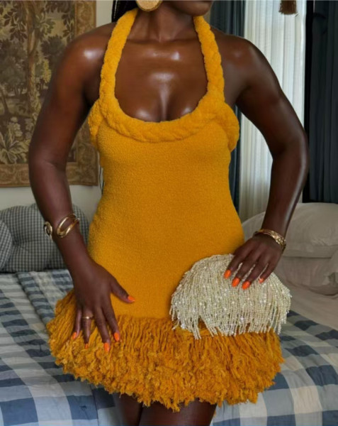 Hand woven Fried Dough Twists rope shoulder belt tassel dress