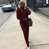 Embroidered hooded high waisted pocket straight leg pants set