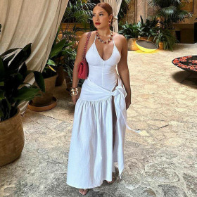 Backless jumpsuit tie skirt set