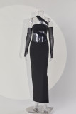 Tight mesh, neck wrapped, chest wrapped, hip wrapped, long skirt