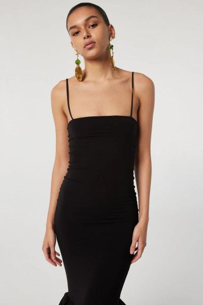 Solid color spliced suspender long knitted fishtail dress