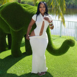 Hollow pleated jumpsuit half skirt set